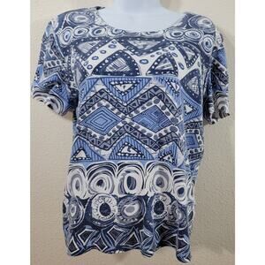 Rebecca Malone Blue White Geo Print Top PM